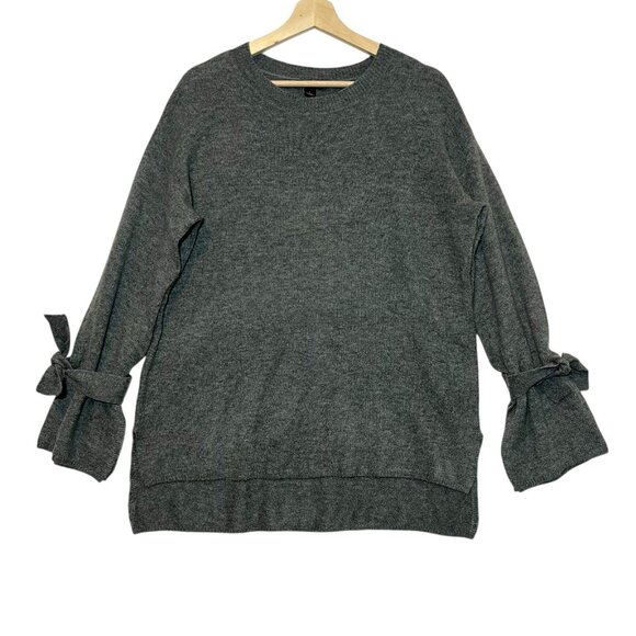 Halogen Women's Wool Blend Sweater Tie Sleeves Gray Small Size Preppy Work - Picture 2 of 9